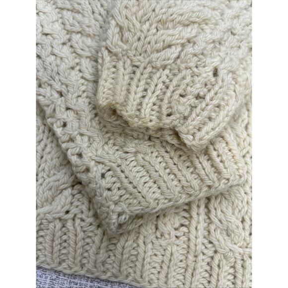 Vtg Sweater Bee Banff Italy Fisherman Sweater S Cable Knit Cream Pullover Soft - Picture 9 of 9